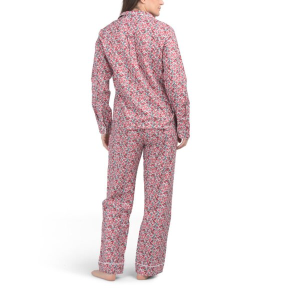 PETITE PLUME Pink 2pc Cotton Fleurs Des Bois Pajama Top And Matching Pants Set - Picture 2 of 2